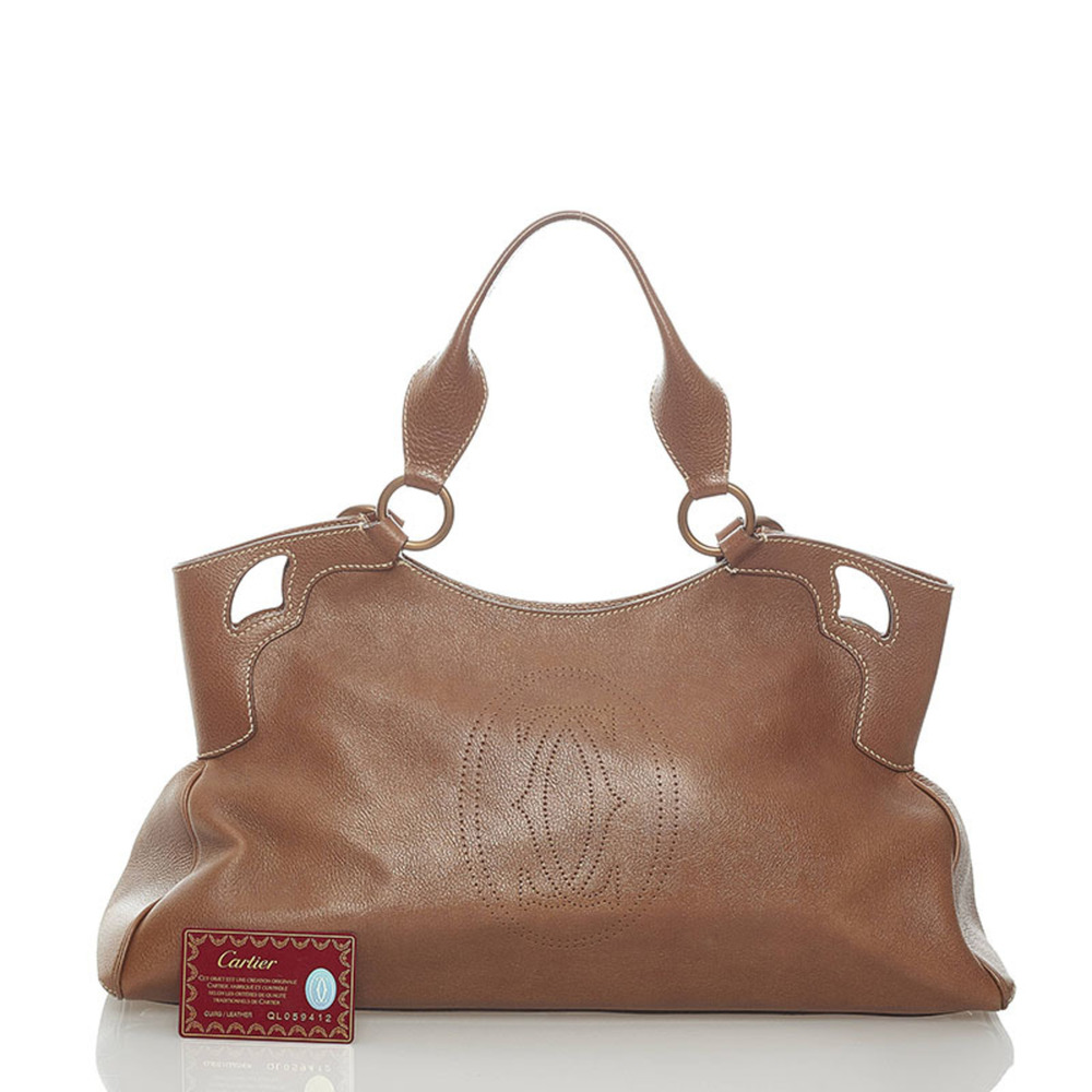 Cartier Marcello Punching Handbag Brown Leather Ladies CARTIER - Picture 11 of 12